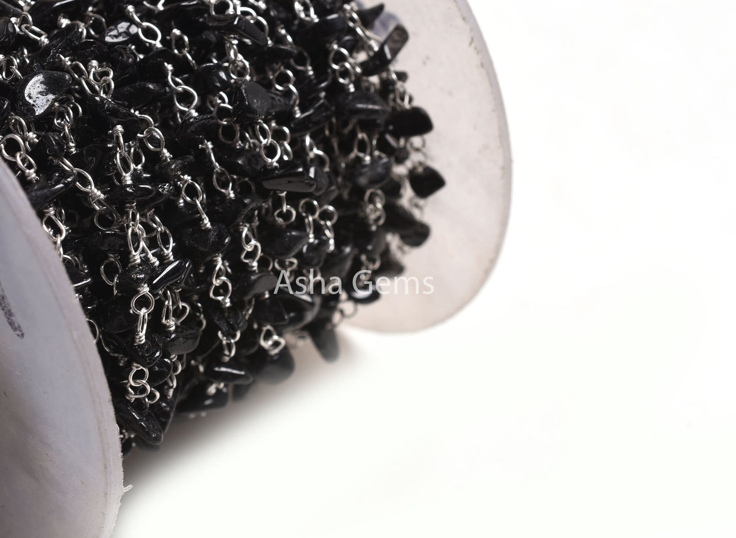 1,3,5,25 Foot, Natural Black Tourmaline uncut Chip Beads Rosary Chain Silver Plated wire Bulk Roll Tourmaline Beaded Rosary Chain For Crafts