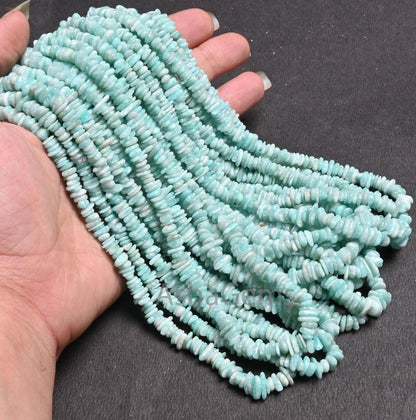 Natural Blue Amazonite Uncut Chip Beads Strand, Amazonite Smooth Raw Rough Flat Slice Gemstone Beads For Jewelry & Crafts (AG 22373)
