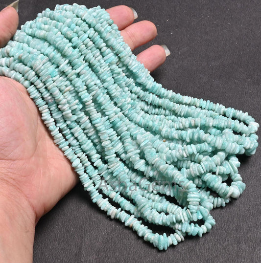 Natural Blue Amazonite Uncut Chip Beads Strand, Amazonite Smooth Raw Rough Flat Slice Gemstone Beads For Jewelry & Crafts (AG 22373)