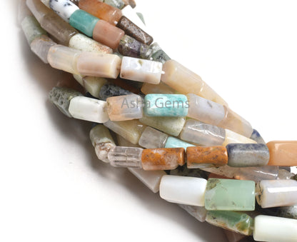 Multi Color Stone Pipe Shape Straight Drill Beads,9" Mix Gemstone Disco Fancy Tube Beads,6-12mm Gemstone Uneven Pipe Bead Jewelry Craft SALE