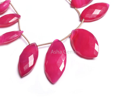 AAA Quality Hot Pink Chalcedony Marquise Shape Faceted Gemstone Beads, Pink Chalcedony Marquise Briolette Side Drill Bead Jewelry Craft SALE