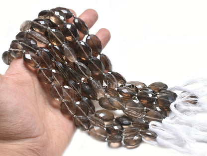 Beautiful Smoky Quartz Indian Cut Oval Straight Drill Beads,8" Strand Natural Smoky Faceted Oval Briolette Gemstone Bead Jewelry Making SALE