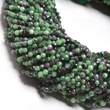 3.5mm Ruby Zoisite Faceted Rondelle Gemstone Beads, Natural Ruby Zoisite Machine Cut Beads Green Ruby Zoisite Bead Strand Jewelry Craft SALE