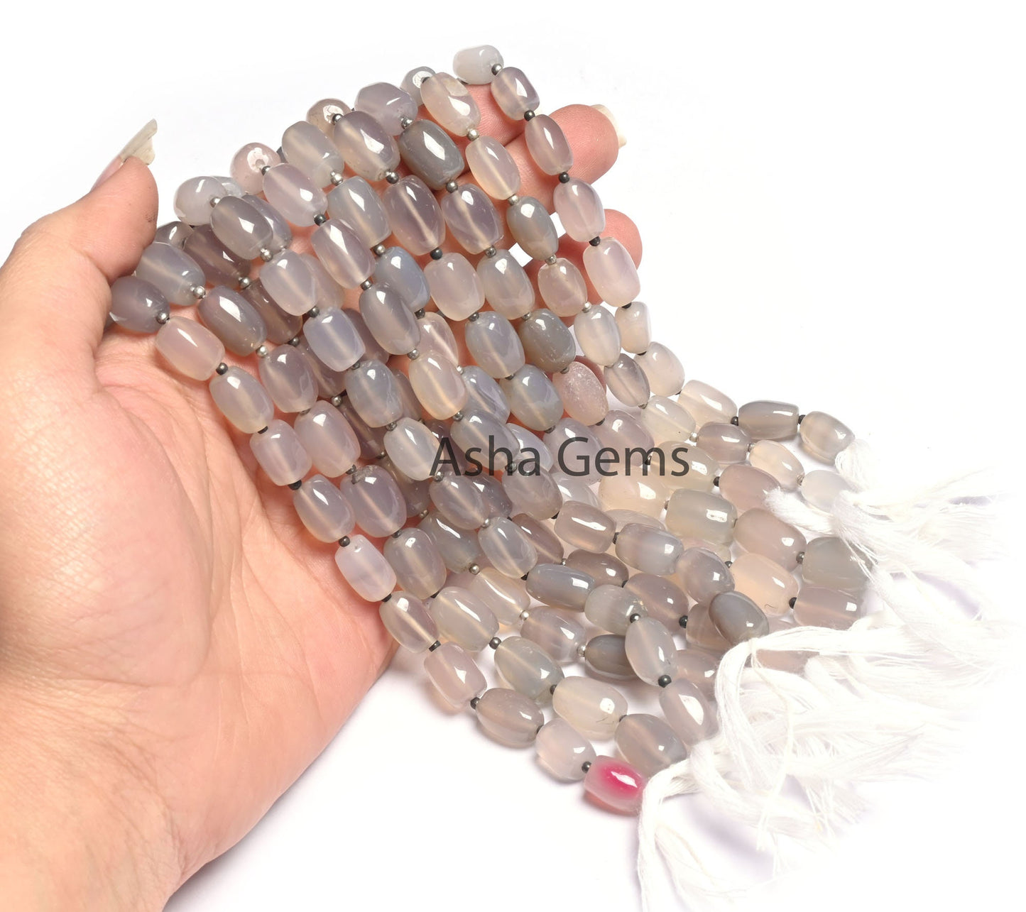 Light Grey Chalcedony Smooth Barrell Shape Gemstone Beads,8.5"Fine Chalcedony Uneven Handmade Barrell Straight Drill Chalcedony Bead Jewelry