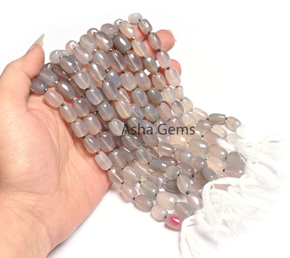 Light Grey Chalcedony Smooth Barrell Shape Gemstone Beads,8.5"Fine Chalcedony Uneven Handmade Barrell Straight Drill Chalcedony Bead Jewelry