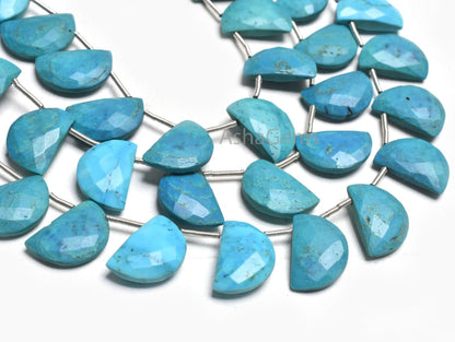 Beautiful Turquoise Howlite Fancy Gemstone Beads,10-15mm Blue Turquoise Faceted D Shape Beads, Turquoise Fancy Briolette Half Moon Bead SALE