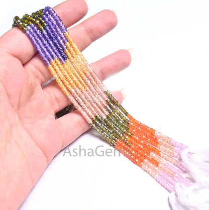 3.2mm AAA Quality Shaded Multi Color Zircon Rondelle Faceted Beads,13"Cubic Zircon Micro Cut Faceted Zircon Bead Necklace Jewelry Craft SALE