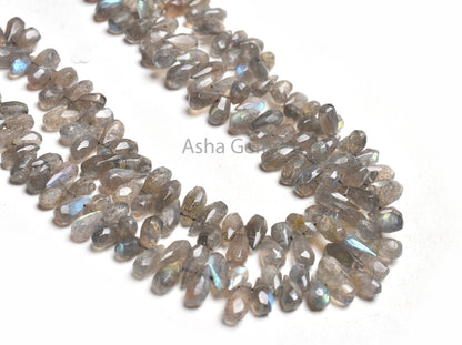 Natural Labradorite Fancy Long Drops Faceted Handcut Gemstone Beads,11"Flashy Multi Fire labradorite Teardrop Handmade Beads Jewelry makings