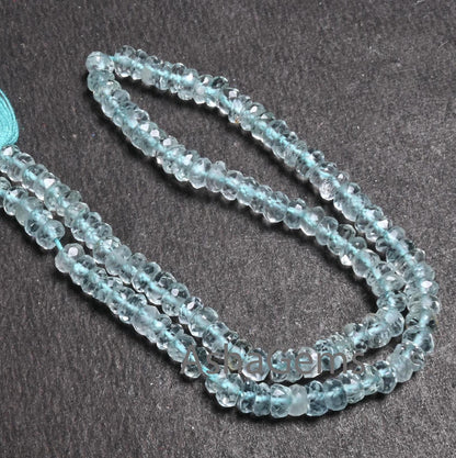 Fine Genuine Aquamarine Faceted Rondelle Beads,4-4.5mm Natural Blue Aquamarine Indian Machine Cut Gemstone Aquamarine Beads Jewelry Necklace