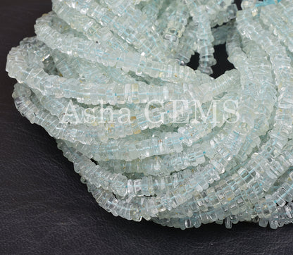 Natural Blue Aquamarine Smooth Square Shape Gemstone Beads, Aquamarine Beads, AAA Aquamarine Plain Handmade Heishi Square Flat Beads Jewelry