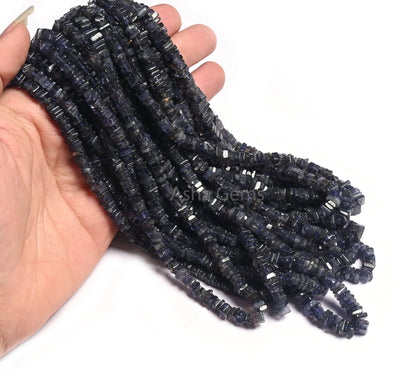 Natural Blue Iolite Smooth Flat Square Shape Gemstone Loose Beads,8/16"Strand Iolite Heishi Square Handmade Beads Jewelry Making Crafts SALE