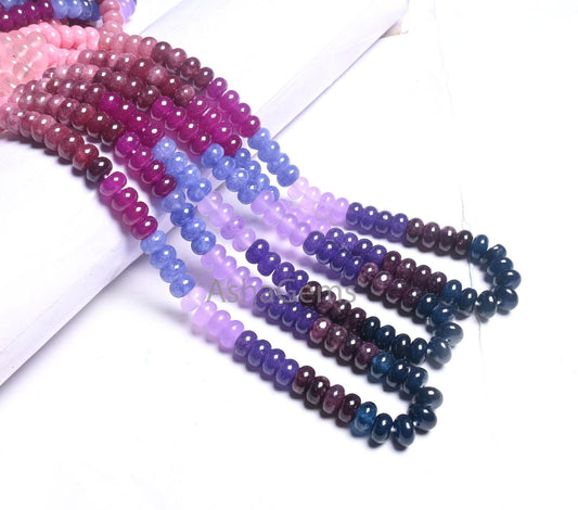 Fine Multi Pink Blue Jade Quartz Smooth Rondelle Beads,16" Shaded Multi Color Quartz Polish Gemstone Loose Beads Jewelry Necklace Craft SALE