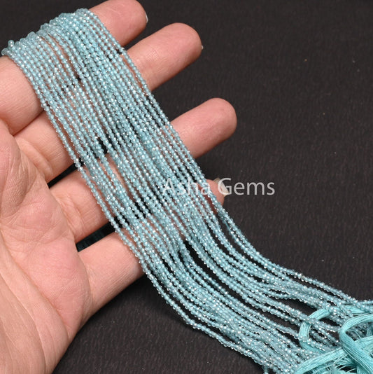 AAA Blue Apatite Micro Cut Rondelle Gemstone Beads,1.8 mm Natural Sky Blue Apatite Bead, Apatite Tiny Machine Cut Faceted Bead Jewelry Craft