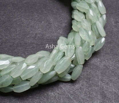 Green aventurine Fancy Long Oval Shape Faceted gemstone beads,13" strand Natural aventurine Indian Cut Handmade Oval Briolette bead Necklace