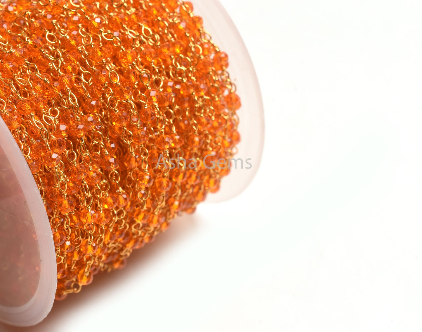 AAA Fanta Orange Hydro Faceted Rondelle Beads Rosary Chain,3-3.5 mm Gold Plated wire Wrap Handmade Rosary Chain By Feet Jewelry making Craft
