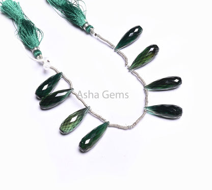 AAA Bottle Green Hydro Fancy Long Drops Faceted Gemstone Beads,8.5x24-9x28 mm Green Hydro Teardrop Briolette Machine Cut Beads Jewelry Craft