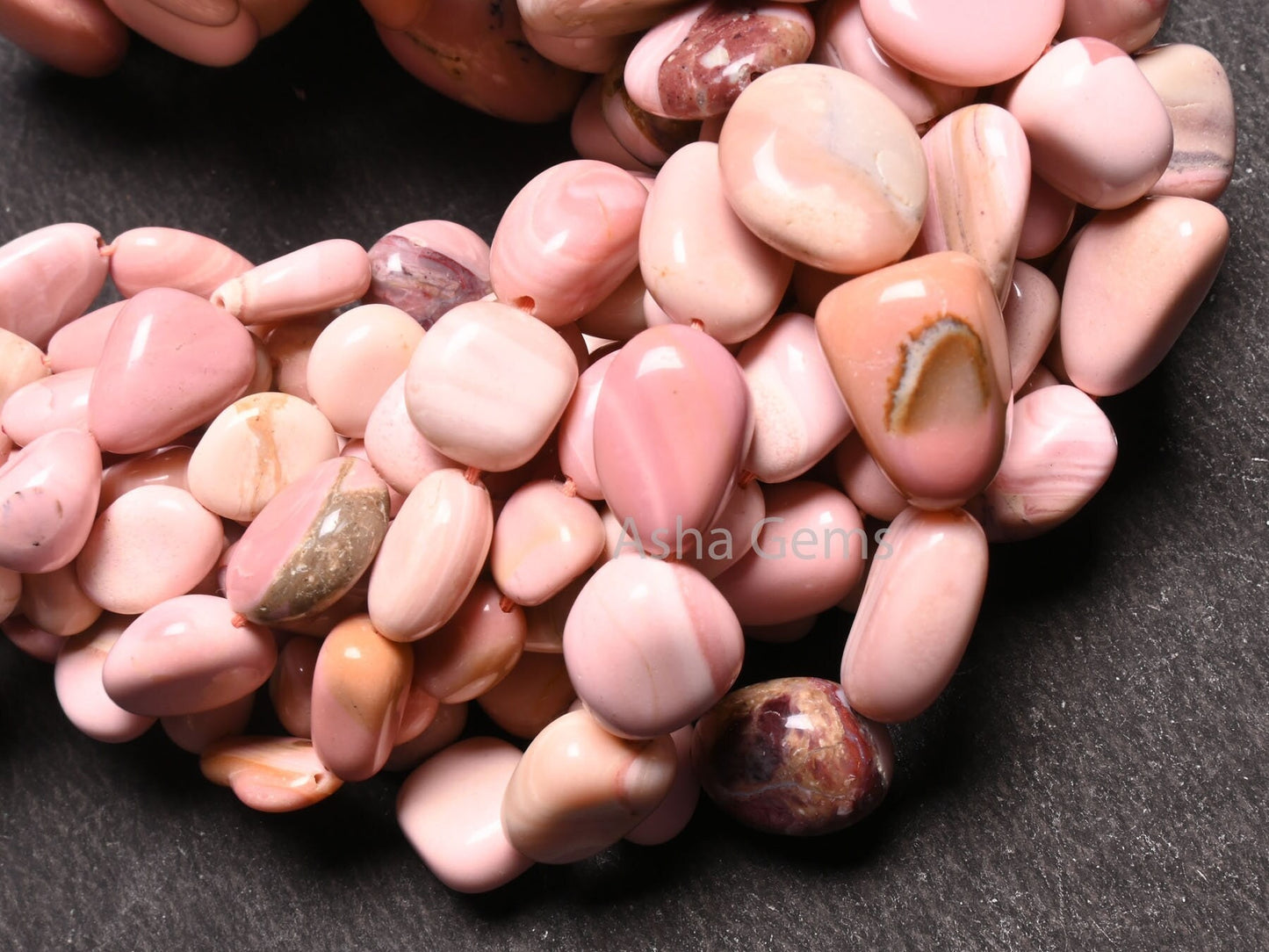 Beautiful Pink Opal Smooth Nugget Gemstone Loose Beads, Fine Shaded Pink Opal Handmade Tumble Plain Graduation Size beads Necklace Jewelry (AG 22298)