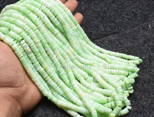 AAA Green Opal Smooth Tyre Shape Beads, Shaded Parrot Green Opal Plain Handmade Heishi Tyre Gemstone Beads, Opal Beads For Necklace Jewelry