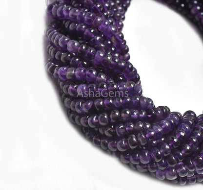5 mm Purple Amethyst Smooth Rondelle Gemstone Beads,13" Strand Natural Amethyst Handmade Plain Beads, Fine African amethyst Jewelry makings