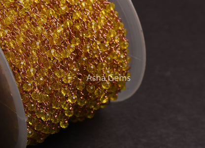 AAA Lemon Quartz Hydro Micro Cut Beads Rosary Chain Gold,Rose Gold Plated Wire Wrap Rondelle Beaded Handmade Chain Jewelry Making Chain SALE