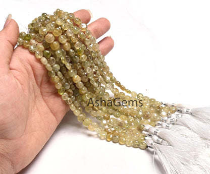Natural Green Vessonite Smooth Coin Shape Handmade Beads, Vessonite Coin Straight Drill Gemstone Loose Beads Vesuvianite Bead Jewelry Crafts