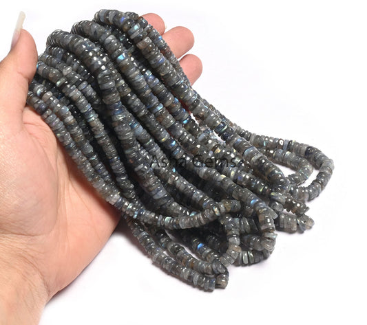 Natural Fire Labradorite Smooth Heishi Tyre Beads, Multi Flash Labradorite Plain Flat Wheel Handmade Gemstone Beads Labradorite Bead Jewelry