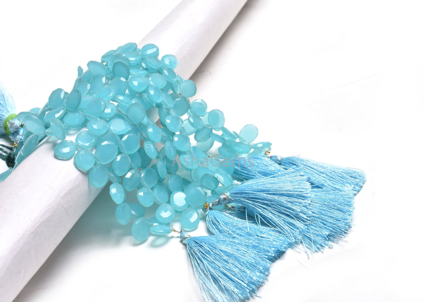 AAA Quality Aqua Blue Chalcedony Hydro Egg Shape Faceted  Beads,10-13.5 mm Chalcedony Hydro Fancy Briolette Side Drill Gemstone Bead Jewelry