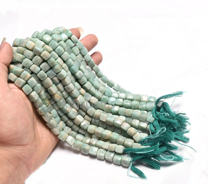 Beautiful Blue Amazonite Faceted Box Shape Gemstone Beads, Natural Amazonite Indian Cut 3D Cube Box Amazonite Bead Jewelry making Craft SALE
