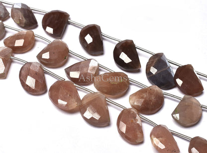 Amazing Chocolate Moonstone Beads,fancy D Shape Beads,Moonstone Faceted Beads,6.5" Strand Shaded Brown Moonstone Faceted Checker Cut Beads