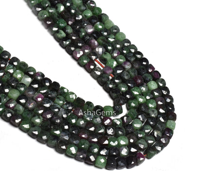 Beautiful Ruby Zoisite Faceted Cube Box Beads, Natural Ruby Zoisite 3D Cube Box Beads,Green Ruby Zoisite Faceted Bedas Tiny, Jewelry Crfats