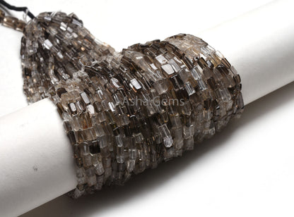 Beautiful Smoky Quartz Smooth Rectangle Handmade Beads,12.5" Strand Natural smoky Plain Uneven Rectangle Straight Drill Beads Jewelry Crafts