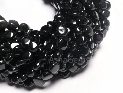 Fine Quality Black Spinal Smooth Coin Shape Gemstone Loose Beads,8" Natural Spinel Plain Handmade Coin Bead, Coal Black Spinel Beads Jewelry
