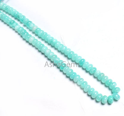Fine Quality Peru Blue Color Jade Quartz Smooth Rondelle Gemstone Loose Beads,8 mm Neon Sky Blue Quartz Beads Jewelry making Necklace Crafts