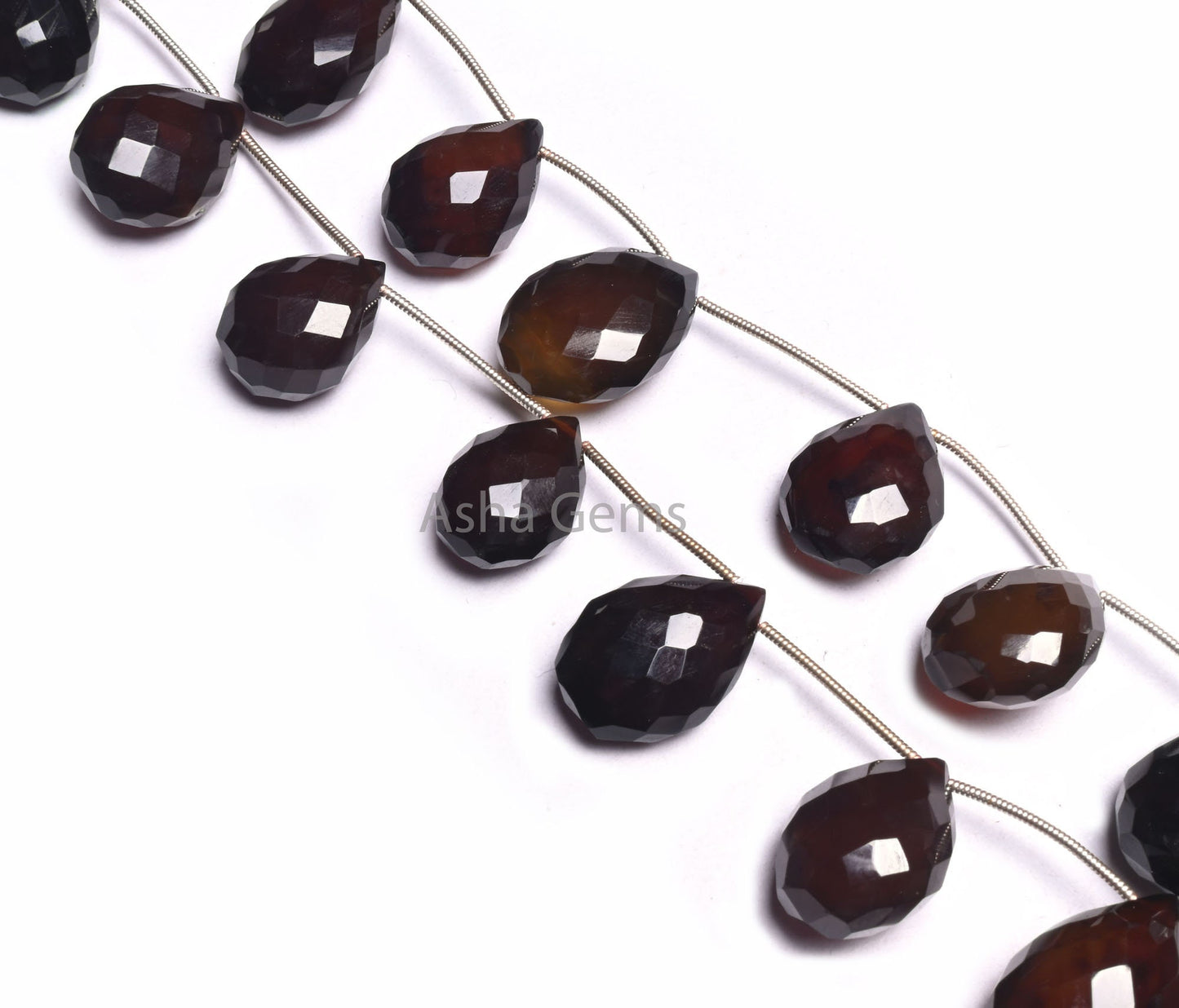 Beautiful Wine Brown Chalcedony Fancy Puff Pear Faceted Beads,9" Fine Dark Brown Chalcedony Teardrop Briolette Gemstone Beads Jewelry Crafts