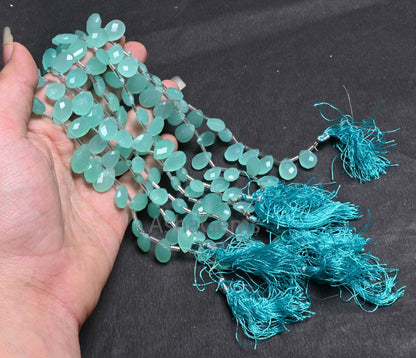 Beautiful Sea Green Chalcedony Color Hydro faceted Pears Beads, AAA Quality Green Hydro Teardrop Checker Cut Briolette Beads Jewelry Makings