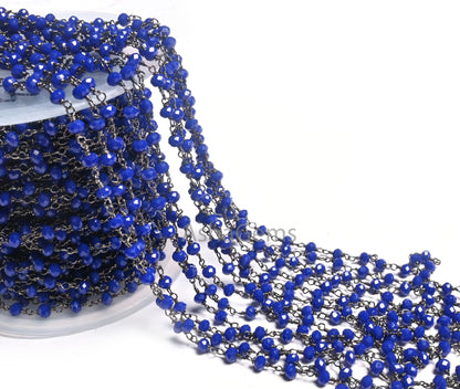 AAA Quality Blue Lapis Hydro Rondelle Faceted Beads Rosary Chain,3 mm Black Metal Plated Gunmetal Wire Wrap Chain Jewelry Making handicrafts