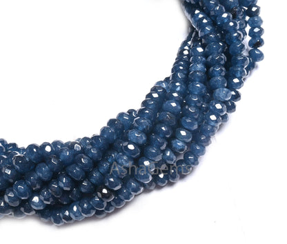 6 mm Beautiful Navy Blue Color Jade Quartz faceted Rondelle Shape Beads, Fine Blue Jade machine cut Gemstone Loose Beads Jewelry Crafts SALE