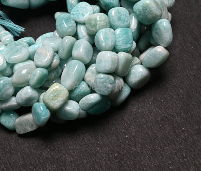 Fine Quality Amazonite Smooth Handmade Nugget Gemstone Loose Beads,9/18" Natural Blue Amazonite Tumble Graduation Size Bead Necklace Jewelry (AG 22305)
