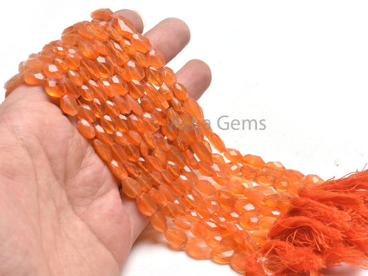 AAA Quality Carnelian Oval Shape Hand Cut Beads,14" Natural Orange Carnelian Faceted Oval Briolette Indian Cut Beads, Carnelian Bead Jewelry