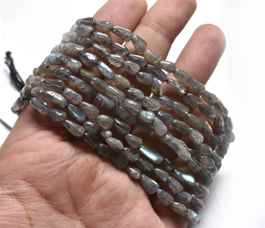 Natural Blue Fire Labradorite Smooth Drops Beads, Labradorite handmade Straight Drill Teardrop Beads,13" Black Rainbow Drops, Jewelry Crafts