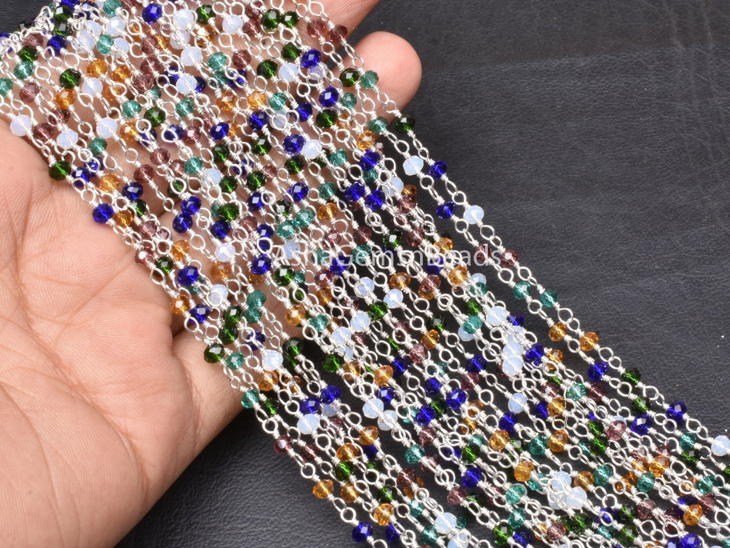 Beautiful Multi Color Disco Hydro Beads Rosary Chain By Feet, Mix Color Micro Cut Rondelle Chain Silver Plated Wire Wrap Chain Jewelry Craft