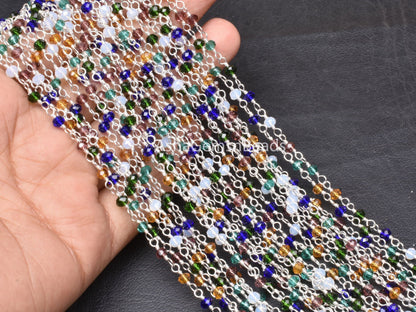 Beautiful Multi Color Disco Hydro Beads Rosary Chain By Feet, Mix Color Micro Cut Rondelle Chain Silver Plated Wire Wrap Chain Jewelry Craft