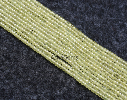 Beautiful Light Green Zircon Micro Faceted Gemstone Beads 3 mm, AAA Cubic Zircon Bead, Pistachios green Machine Cut Beads,13" Strand Jewelry