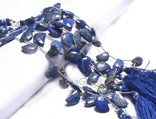 Beautiful Lapis Lazuli Fancy D Shape faceted Beads,8" Natural Blue Lapis Fancy Briolette Checker Cut Gemstone Loose Bead Jewelry Making SALE (AG 18674 )