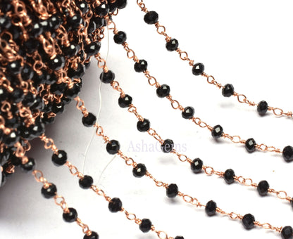 3,10,25 Foot Roll Rose Gold Plated Black Onyx Hydro Rosary Chains Faceted Rondelle Beaded Jewelry Making Finding Wire Wrapped Chain Jewelry