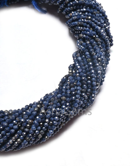 13" Real Blue Sapphire Micro Cut Gemstone Tiny Beads,2.2 mm Fine Natural sapphire Machine Cut faceted Rondelle Sapphire Beads Jewelry Crafts