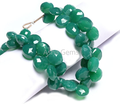 Green Onyx Faceted Heart Shape faceted Gemstone Beads,7" Both Side Loop Green Onyx Heart Briolette Side Drill Bead Jewelry Making Craft SALE