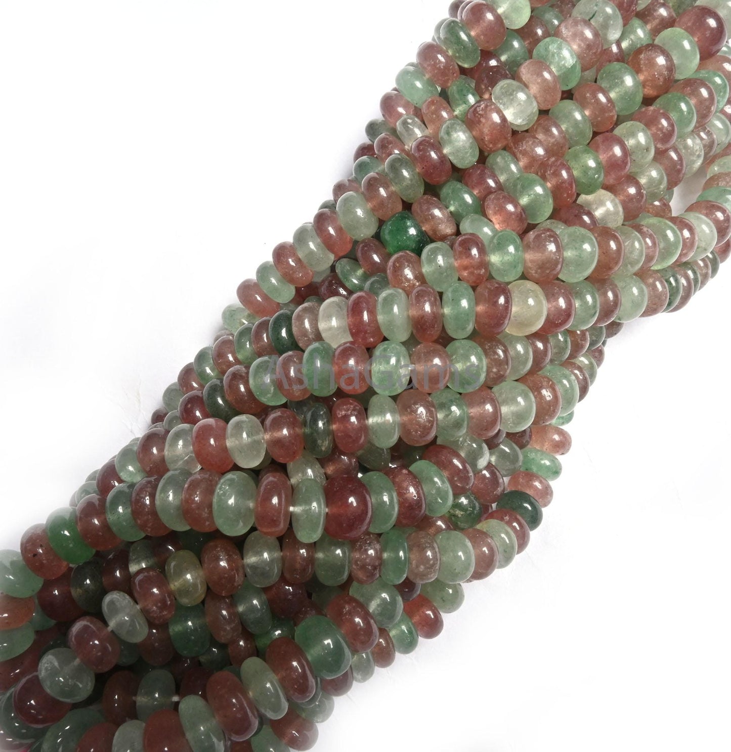 Shaded Pink Green Strawberry Quartz Rondelle Shape Handmade Beads, Natural Multi Strawberry Quartz Smooth Gemstone Loose Beads Jewelry SALE