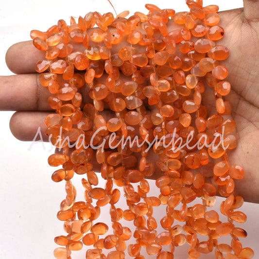Beautiful Orange Carnelian Pears Shape Faceted Gemstone Beads, Cornelian Teardrop Briolette Side Drill Beads Carnelian Bead Jewelry makings
