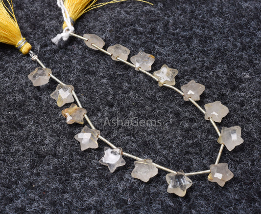 Natural Rutile Faceted Star Briolette Beads,10 mm Light Yellow Golden Rutile Fancy Star Shape Carved Beads Rutile Gemstone Carving Bead SALE